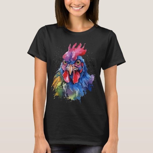 Country Rooster Chicken Waterverf Stijl T-shirt (Voorkant)