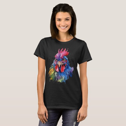 Country Rooster Chicken Waterverf Stijl T-shirt (Voorkant volledig)