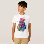 Country Rooster Chicken Waterverf Stijl T-shirt (Voorkant volledig)