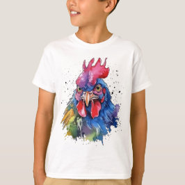 Country Rooster Chicken Waterverf Stijl T-shirt
