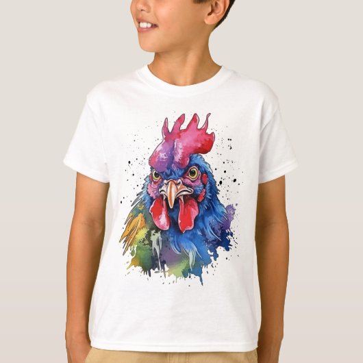 Country Rooster Chicken Waterverf Stijl T-shirt (Voorkant)
