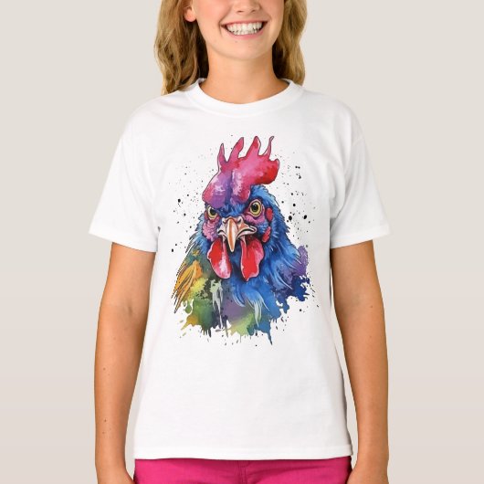 Country Rooster Chicken Waterverf Stijl T-shirt (Voorkant)