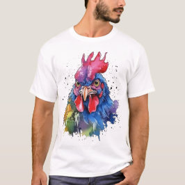 Country Rooster Chicken Waterverf Stijl T-shirt