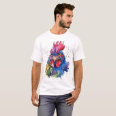 Country Rooster Chicken Waterverf Stijl T-shirt (Voorkant volledig)