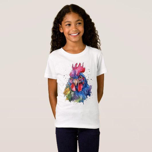 Country Rooster Chicken Waterverf Stijl T-shirt (Voorkant volledig)