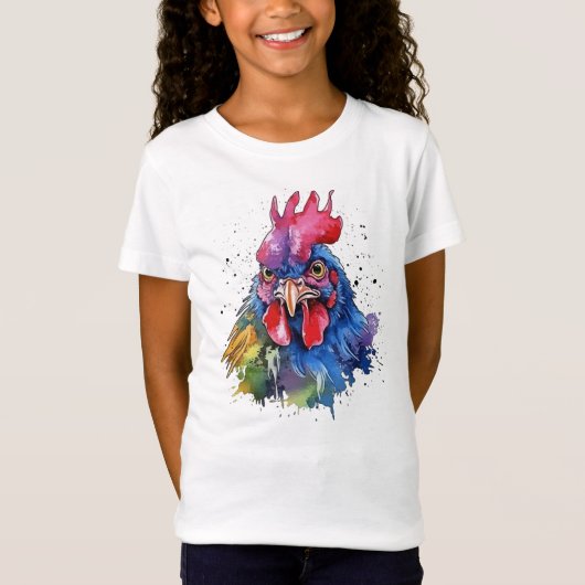 Country Rooster Chicken Waterverf Stijl T-shirt (Voorkant)