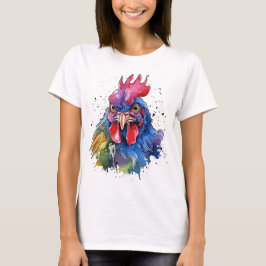 Country Rooster Chicken Waterverf Stijl T-shirt