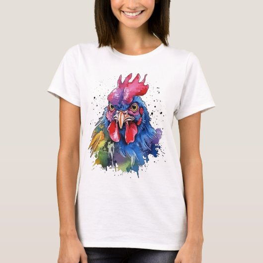Country Rooster Chicken Waterverf Stijl T-shirt (Voorkant)
