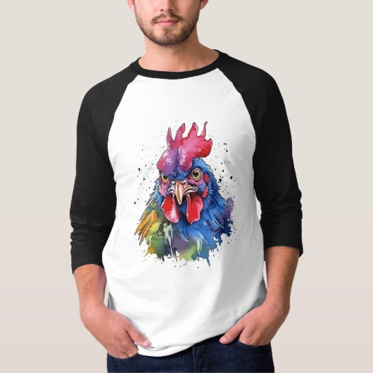 Country Rooster Chicken Waterverf Stijl T-shirt (Voorkant)