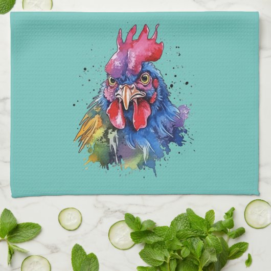 Country Rooster Chicken Waterverf Stijl Theedoek (Gevouwen)