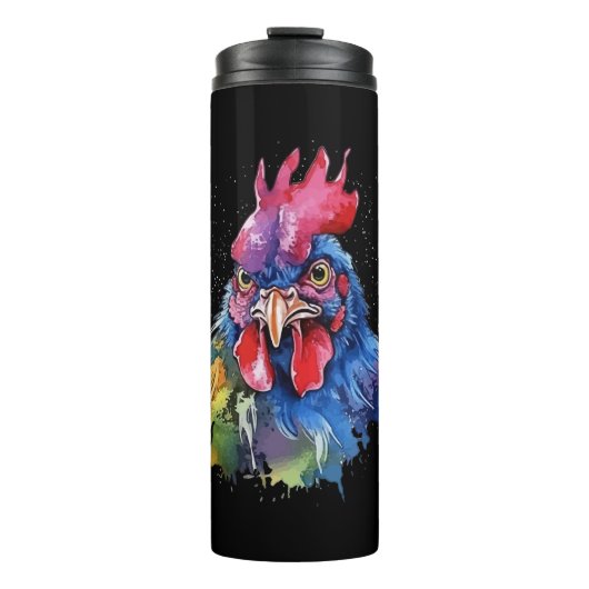 Country Rooster Chicken Waterverf Stijl Thermosbeker (Voorkant)