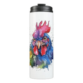 Country Rooster Chicken Waterverf Stijl Thermosbeker
