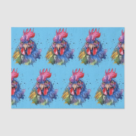 Country Rooster Chicken Waterverf Stijl Tissuepapier (Voorkant)