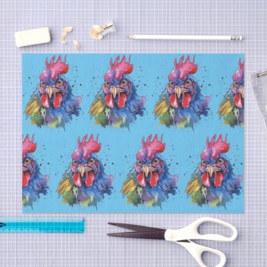 Country Rooster Chicken Waterverf Stijl Tissuepapier (Craft)