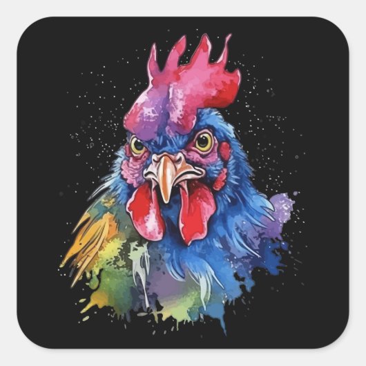 Country Rooster Chicken Waterverf Stijl Vierkante Sticker (Voorkant)