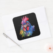Country Rooster Chicken Waterverf Stijl Vierkante Sticker (Envelop)