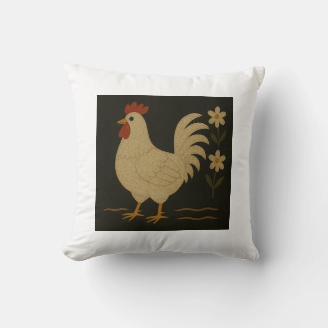 Country Rooster Folk Art Kussen (Voorkant)
