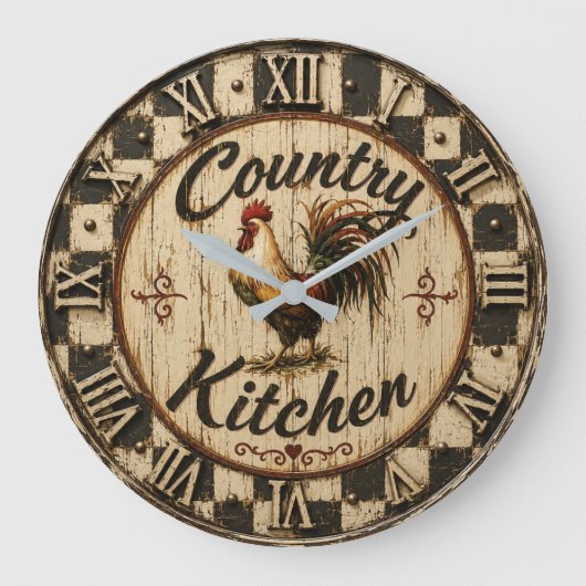 Country Rooster Rustic Farmhouse Kitchen Grote Klok (Voorkant)