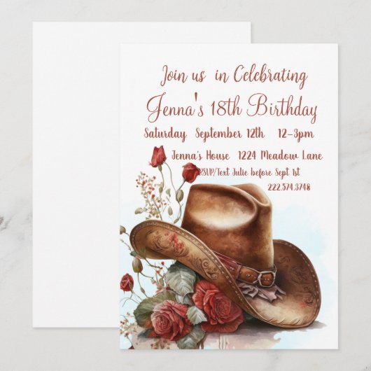 Country Rozen, Cowboy Pet, 18e verjaardag Kaart (Voorkant / Achterkant)