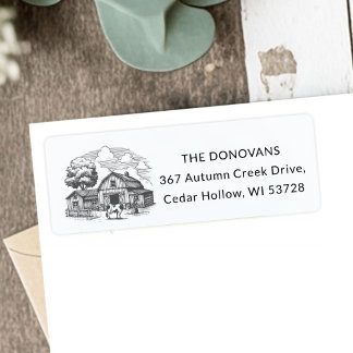 Country Rustic Barn Farmhouse Return Address Etiket