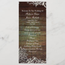 Country Rustic Barnwood Lace Wedding Programma