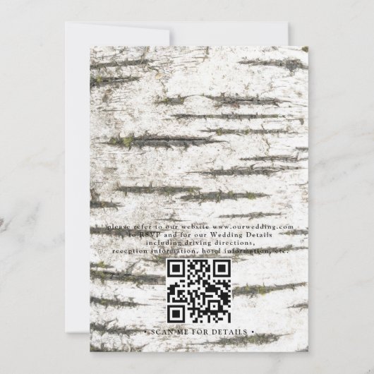 Country Rustic Birch Tree Bark QR Code Wedding Kaart (Achterkant)