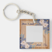 Country Rustic Bloemen Navy Roze Sleutelhanger (voorkant)