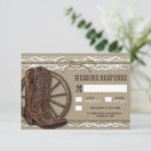 Country Rustic Burlap and Lace Wedding RSVP Kaarte (Staand voorkant)