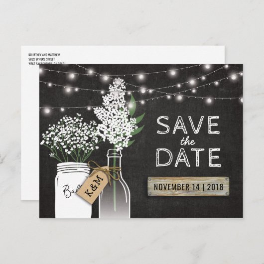 Country Rustic Chalkboard Wood Save the Date Aankondigingskaart (Voorkant / Achterkant)