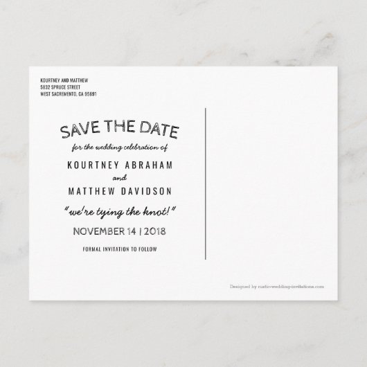 Country Rustic Chalkboard Wood Save the Date Aankondigingskaart (Achterkant)