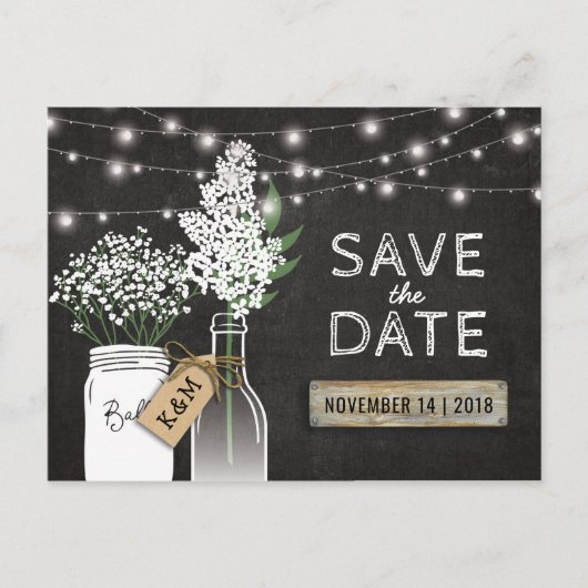 Country Rustic Chalkboard Wood Save the Date Aankondigingskaart (Voorkant)