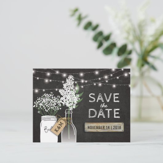 Country Rustic Chalkboard Wood Save the Date Aankondigingskaart (Staand voorkant)
