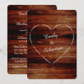 Country Rustic Classic Wood Hearts Huwelijksuitnod Kaart (Voorkant / Achterkant)