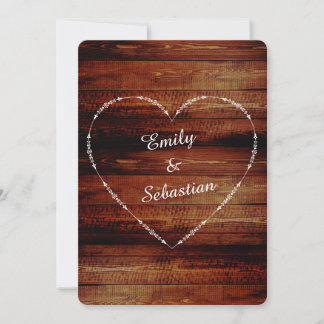 Country Rustic Classic Wood Hearts Huwelijksuitnod Kaart