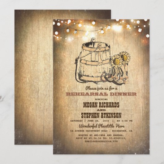 Country Rustic Cowboy laarzen repetitie diner Kaart (Voorkant / Achterkant)