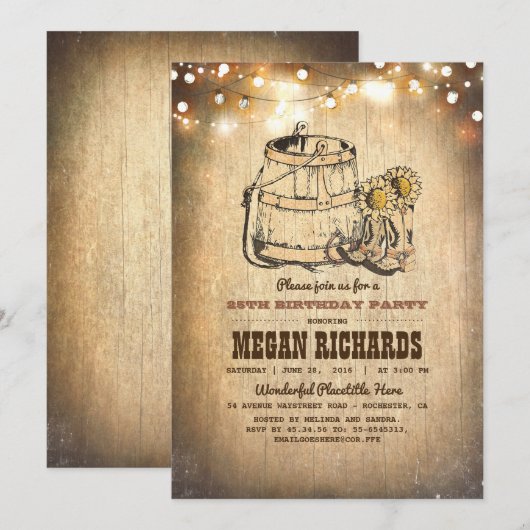 Country Rustic Cowboy laarzen Verjaardagsfeest Kaart (Voorkant / Achterkant)