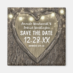 Country Rustic Gesneden Eiken Boom Save the Date Magneet