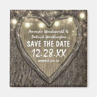 Country Rustic Gesneden Eiken Boom Save the Date Magneet
