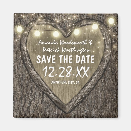 Country Rustic Gesneden Eiken Boom Save the Date Magneet (Voorkant)