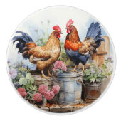 Country Rustic Haan Hen Red Geraniums Tin Pail Keramische Knop