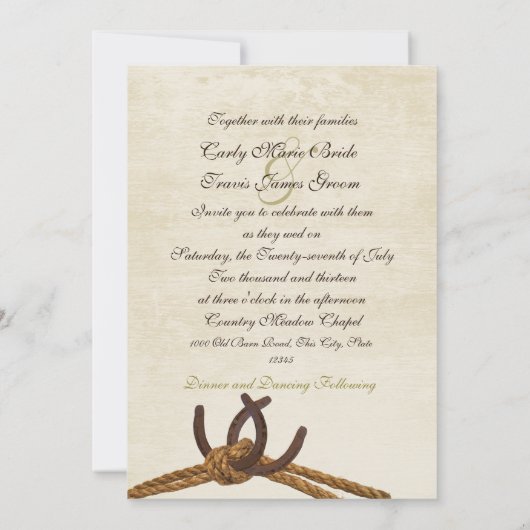 Country Rustic Hoefijzers bruiloft Kaart (Achterkant)