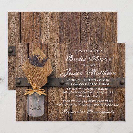 Country Rustic Lavendel Mason Jar Vrijgezellenfees Kaart (Voorkant / Achterkant)