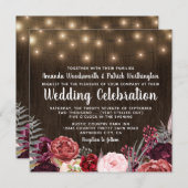 Country Rustic Marsala Pioen Bruiloft Uitnodiginge Kaart (Voorkant / Achterkant)