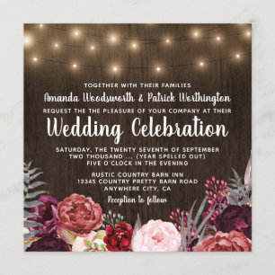 Country Rustic Marsala Pioen Bruiloft Uitnodiginge Kaart