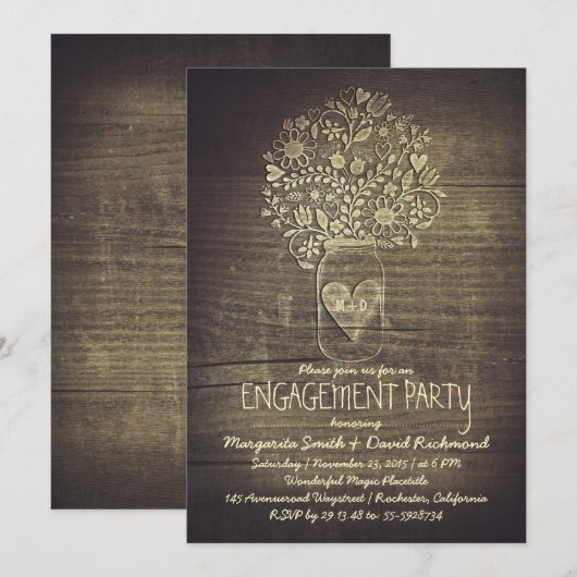 Country Rustic Mason Jar Bloemen Engagement Party Kaart (Voorkant / Achterkant)