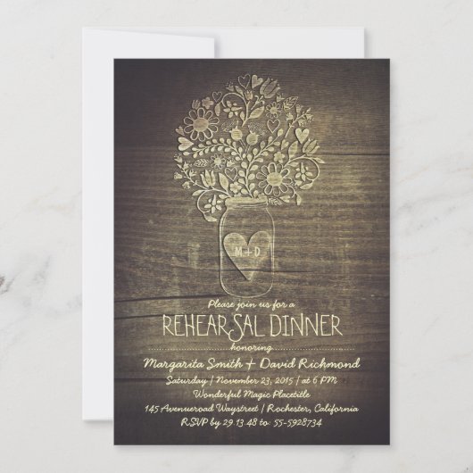 Country Rustic Mason Jar Bloemenrepetitie Diner Kaart (Voorkant)