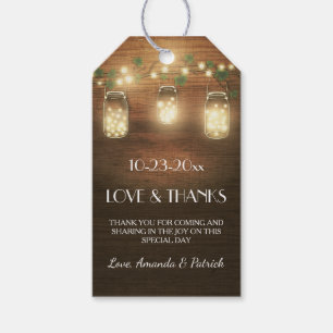 Country Rustic Mason Jar Bruiloft Dank u Labels Cadeaulabel