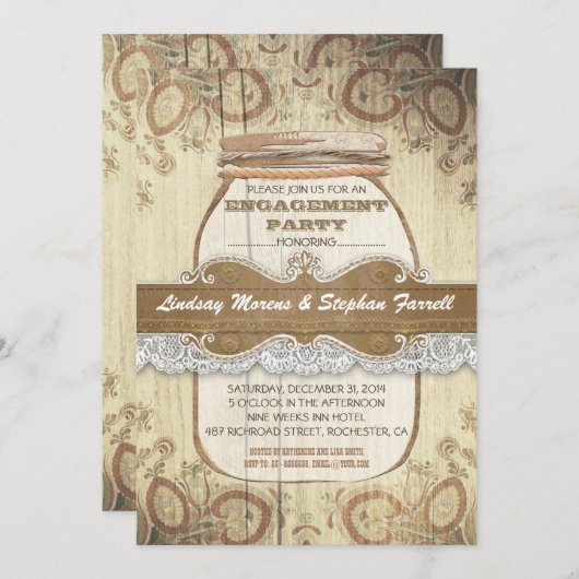 Country Rustic Mason Jar Engagement Party Kaart (Voorkant / Achterkant)