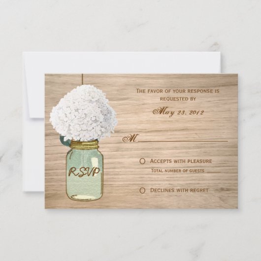 Country Rustic Mason Jar Hydrangea RSVP (Voorkant)
