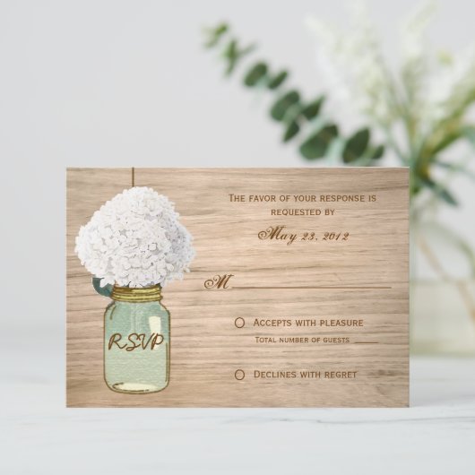 Country Rustic Mason Jar Hydrangea RSVP (Staand voorkant)